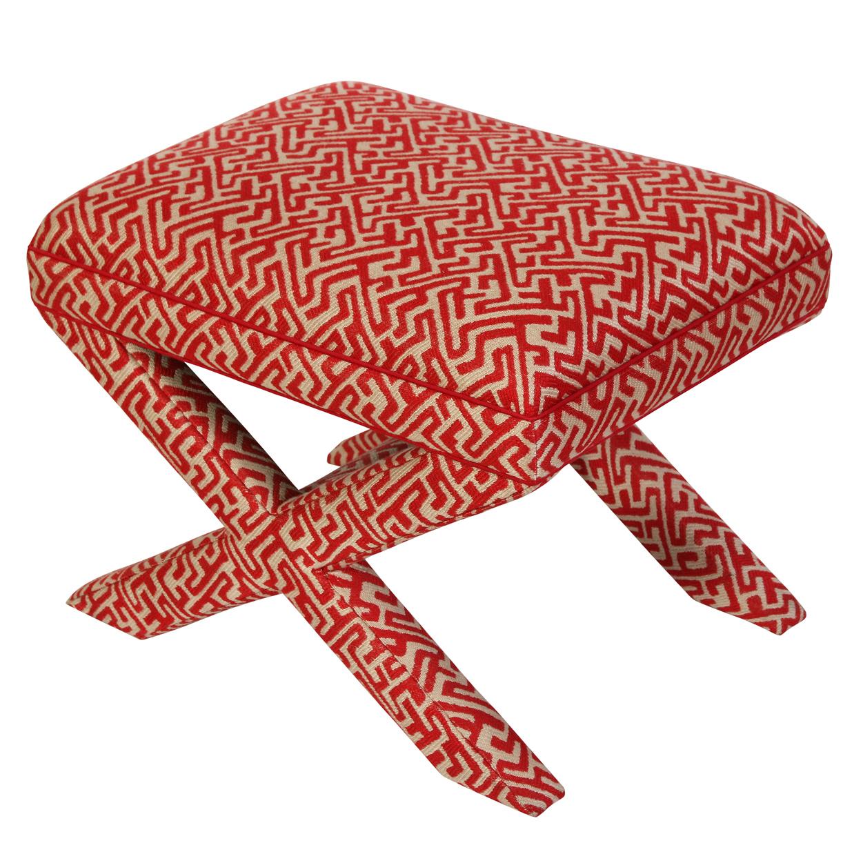 Contemporary Red and White Ottoman For Sale