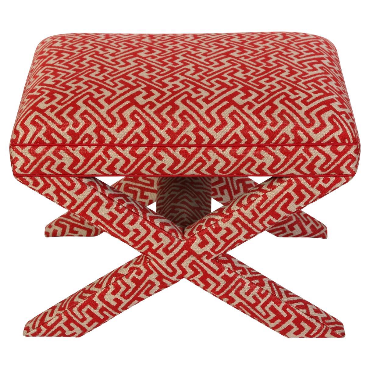 Red and White Ottoman For Sale