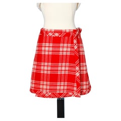 Red and white plaid woolen mini skirt Courrèges