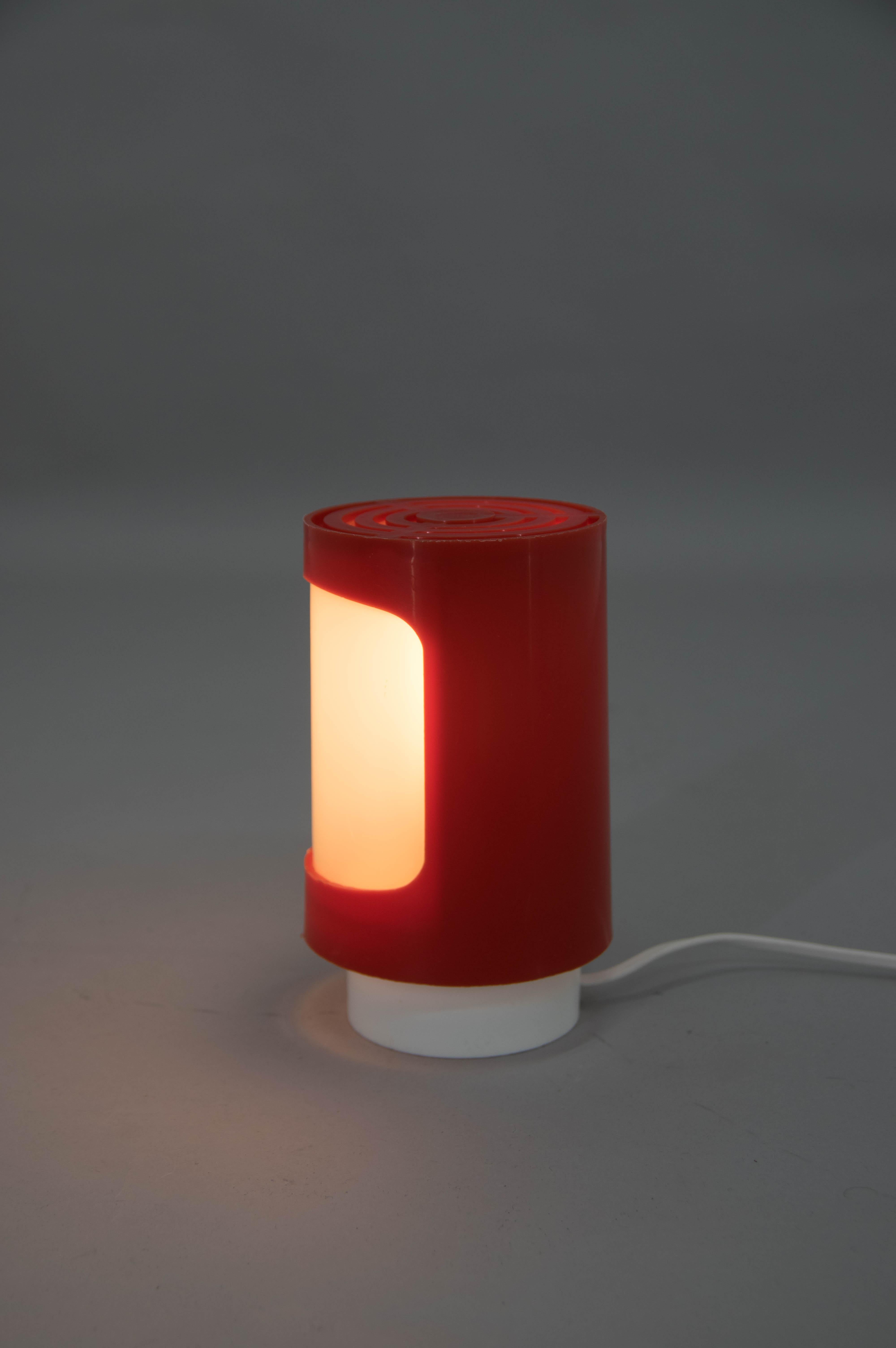 Czech Red and White Plastic Space Age Table Lamp, 1960s For Sale