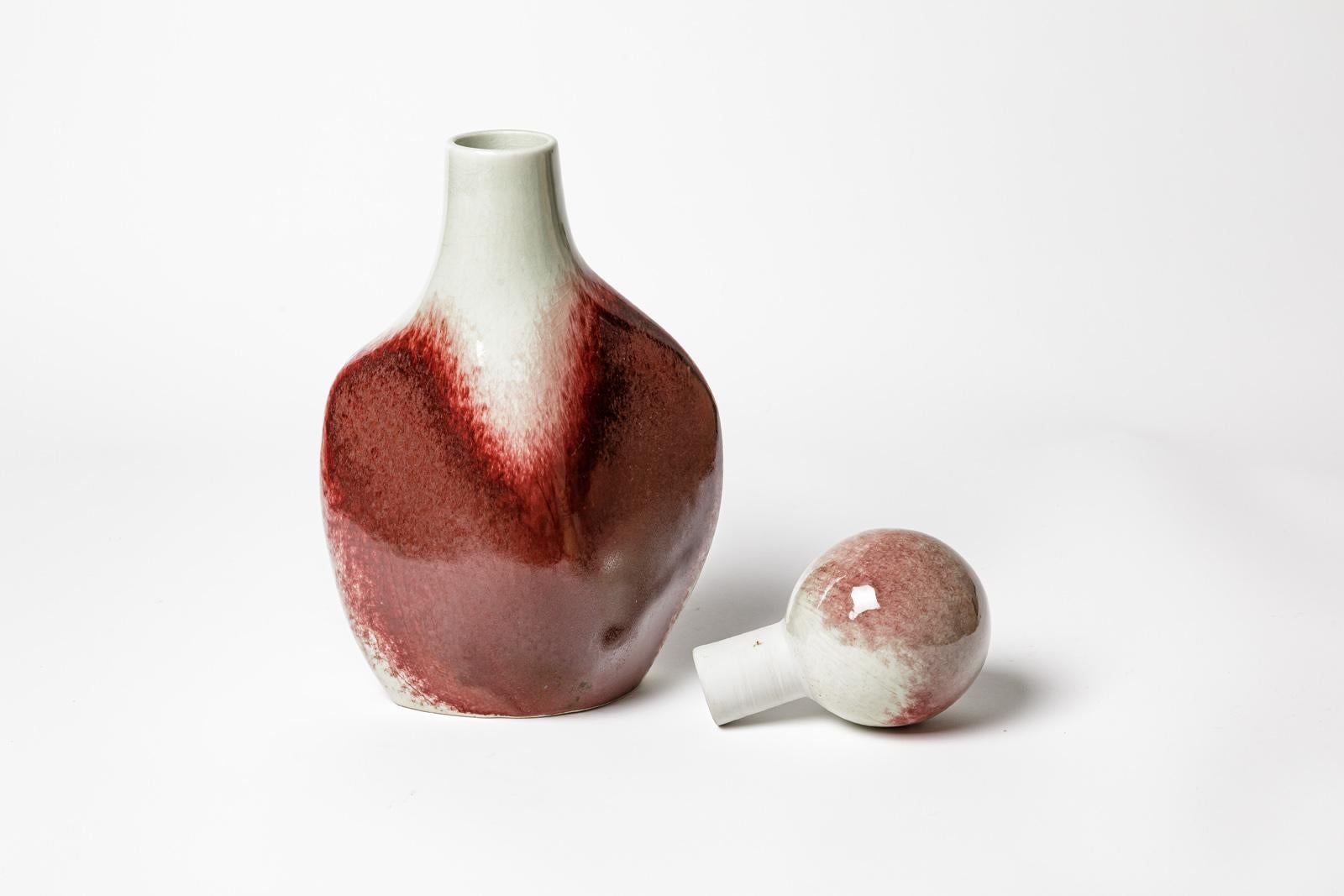20th Century Red and white porcelain ceramic vase or bottle by Jacqueline and Tim Orr 1970 For Sale