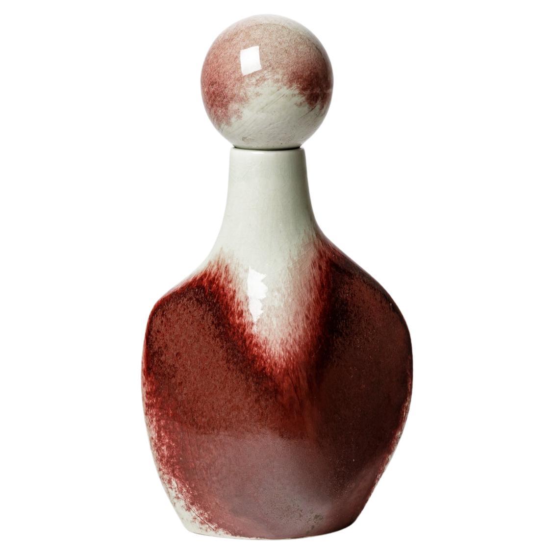 Red and white porcelain ceramic vase or bottle by Jacqueline and Tim Orr 1970 For Sale