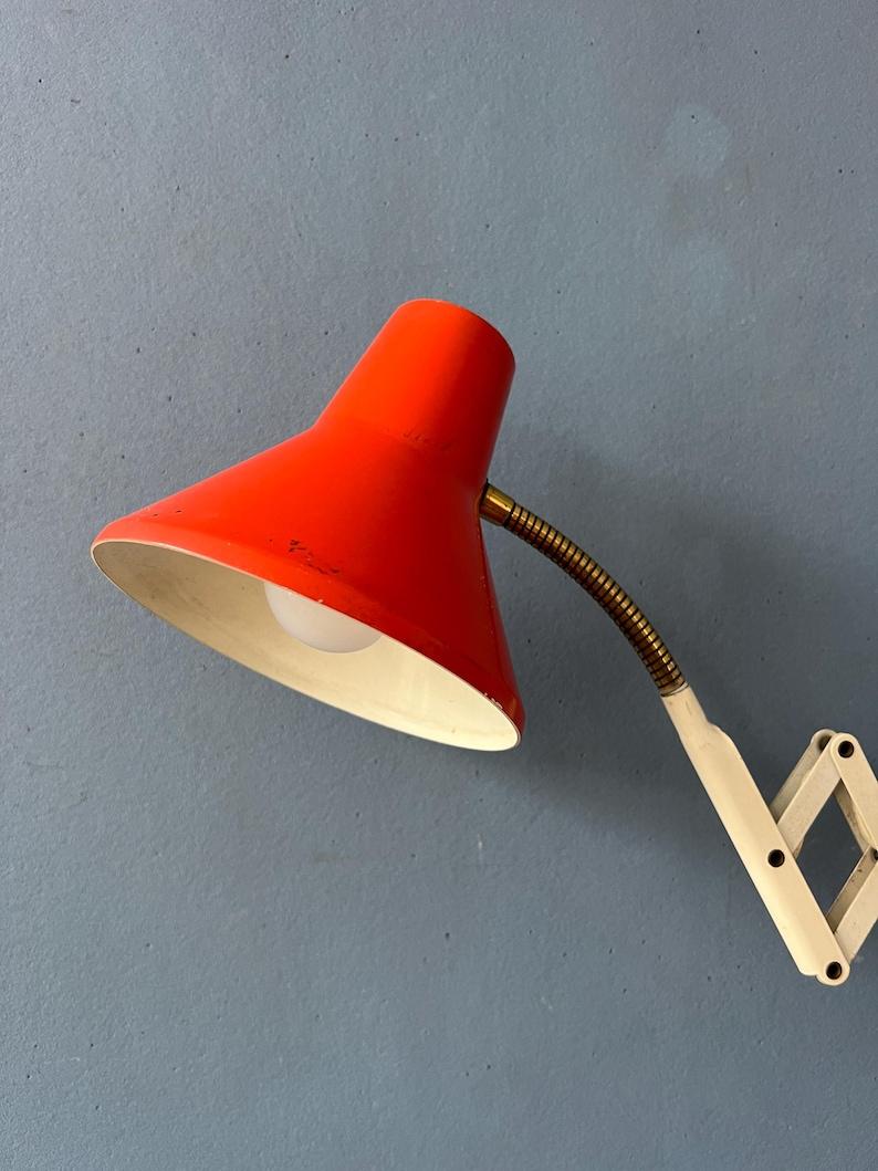 Red and White Sconce Hala Zeist Scissor Wall Lamp, 1970s In Good Condition In ROTTERDAM, ZH