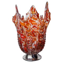 Red and white Seguso vase in Murano glass, Italy, 1960