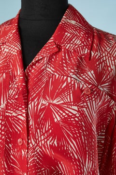 Red and white silk shirt with leaves print Saint Laurent Rive Gauche