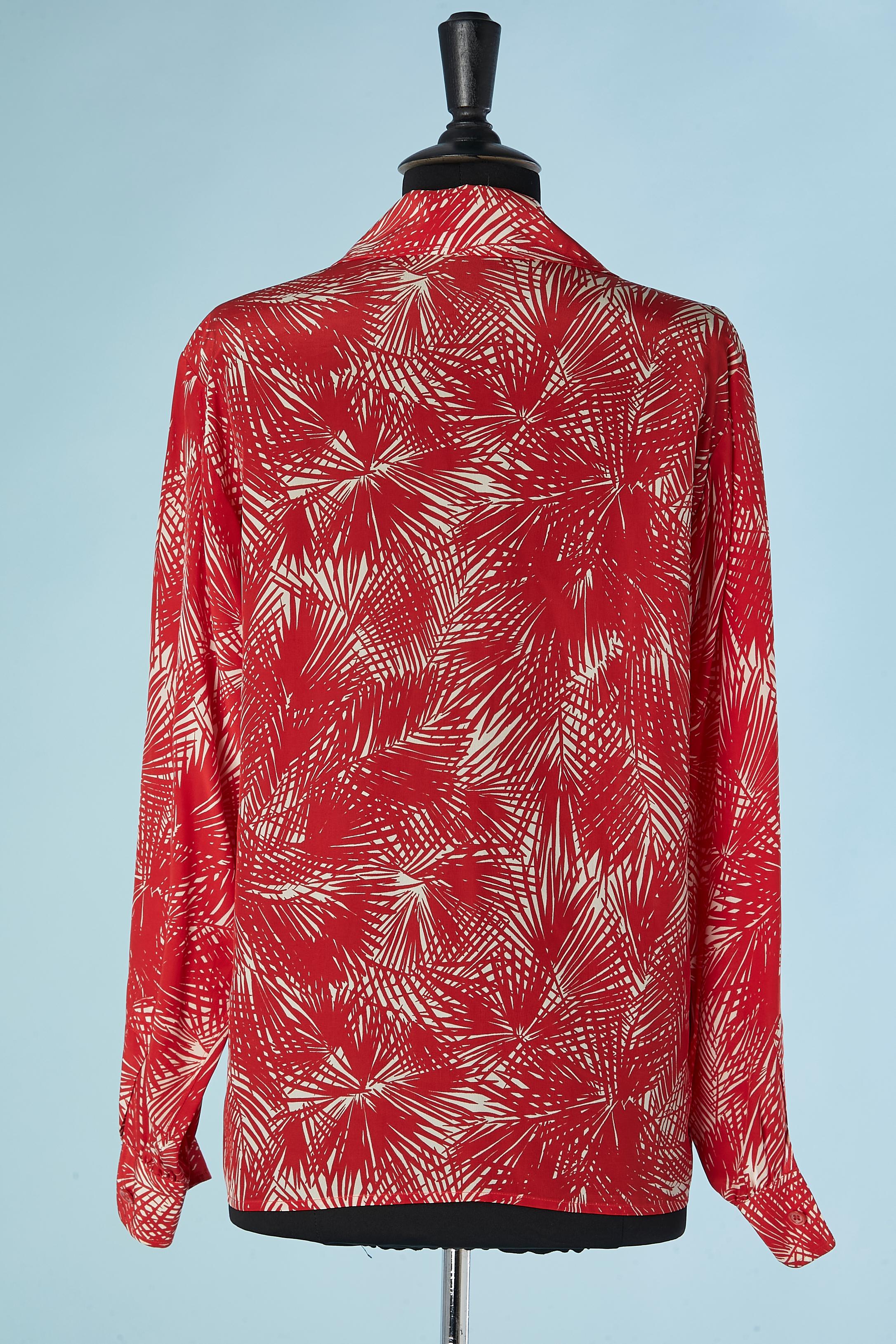 Women's Red and white silk shirt with leaves print Saint Laurent Rive Gauche  For Sale