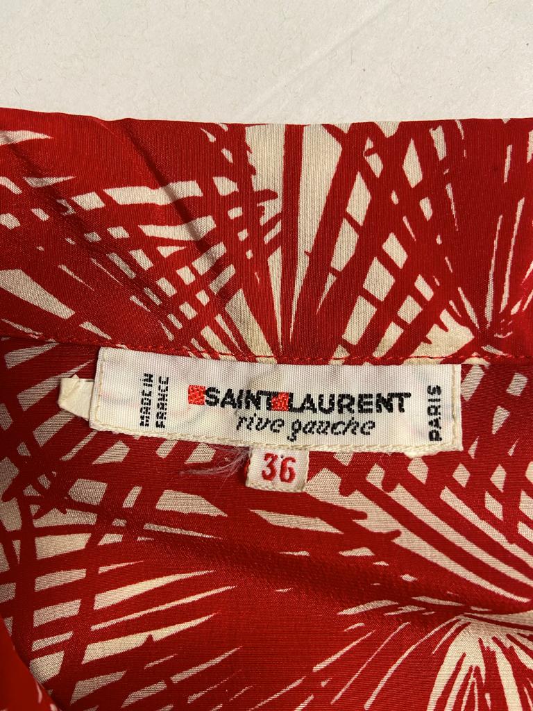 Red and white silk shirt with leaves print Saint Laurent Rive Gauche  For Sale 1