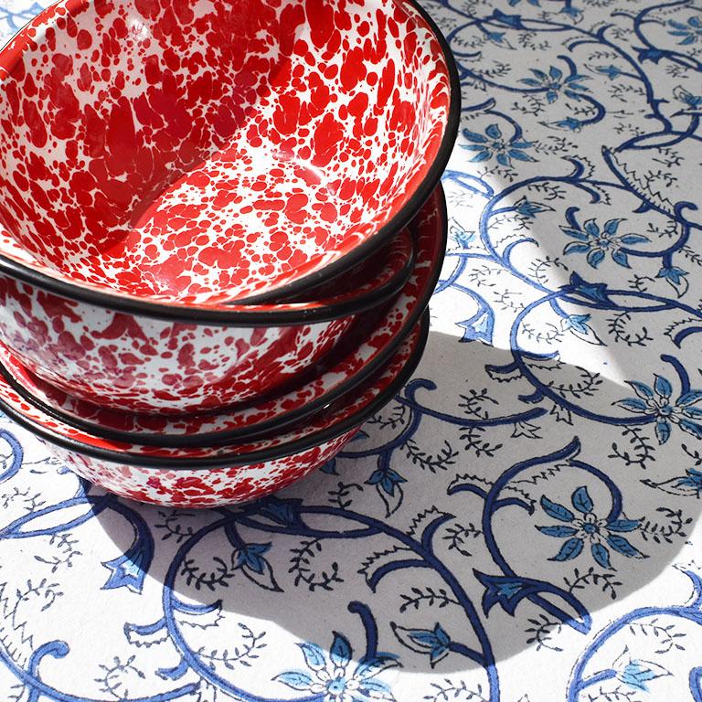 vintage red and white enamelware