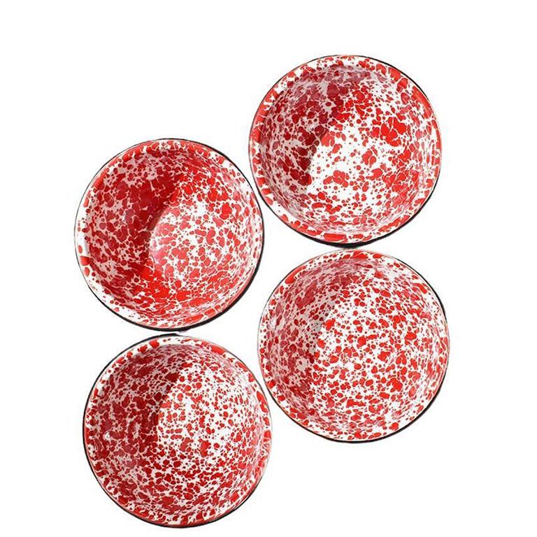 American Red and White Splatter Enamelware Metal Bowls, Set of 4