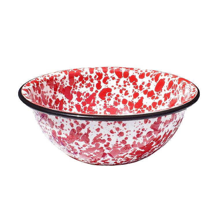 20th Century Red and White Splatter Enamelware Metal Bowls, Set of 4