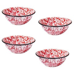Red and White Splatter Enamelware Metal Bowls, Set of 4