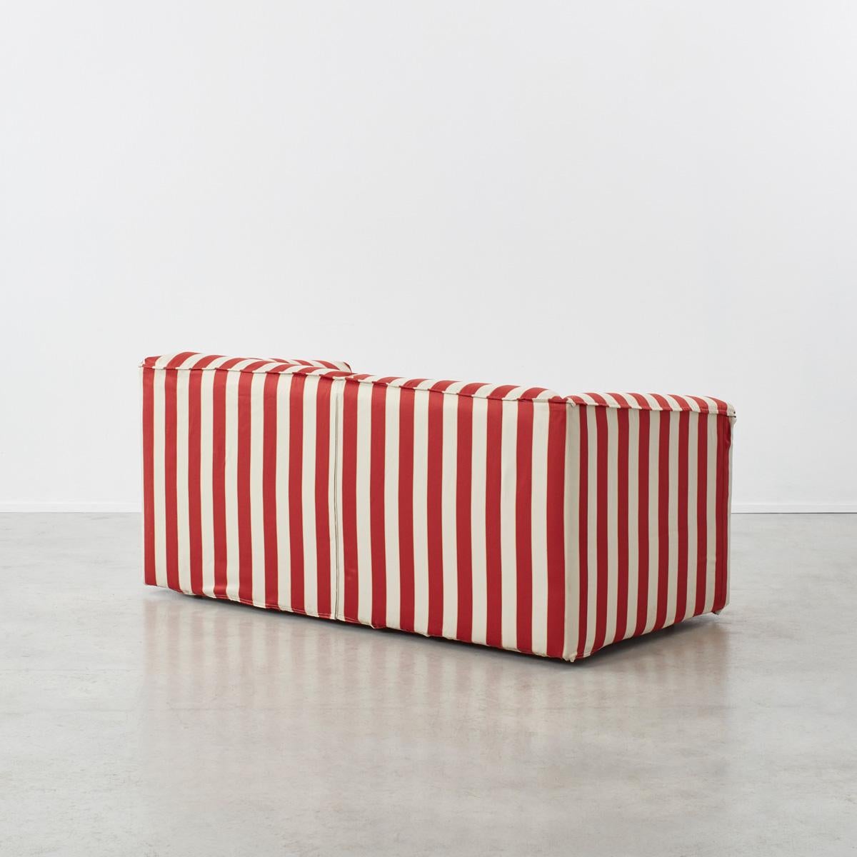 red striped sofa