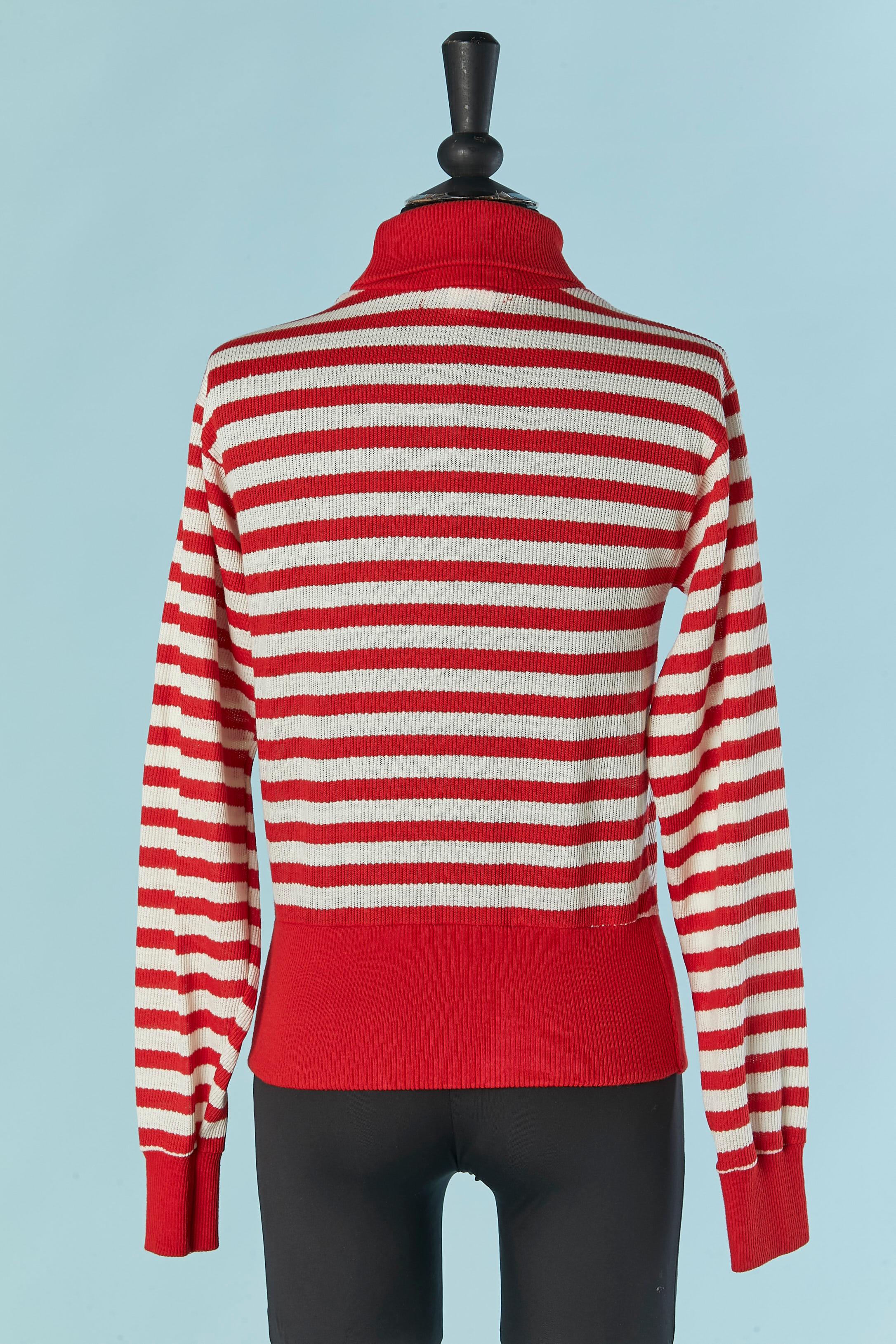 Donna Maglione a righe bianche e rosse LACOSTE in vendita