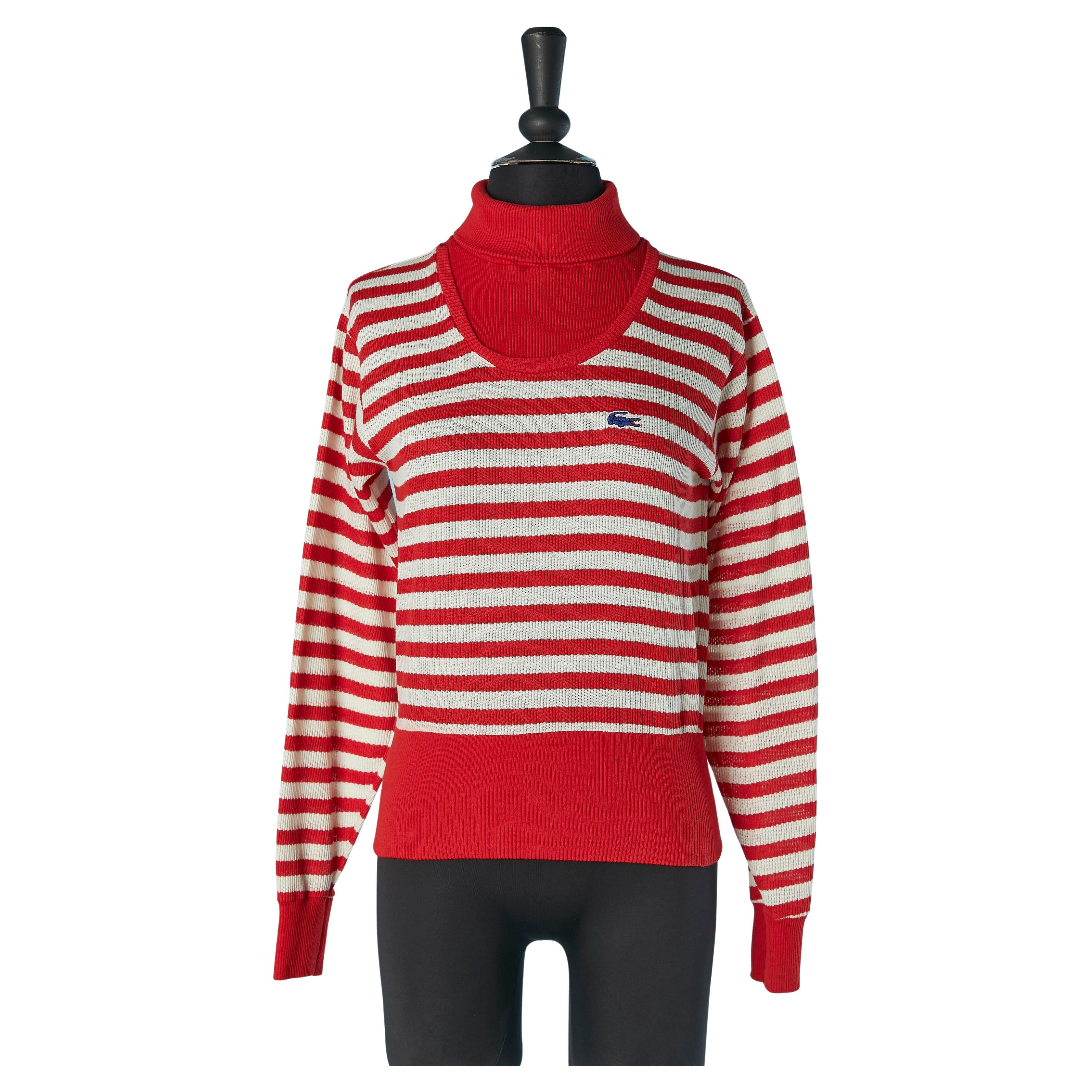 Maglione a righe bianche e rosse LACOSTE in vendita