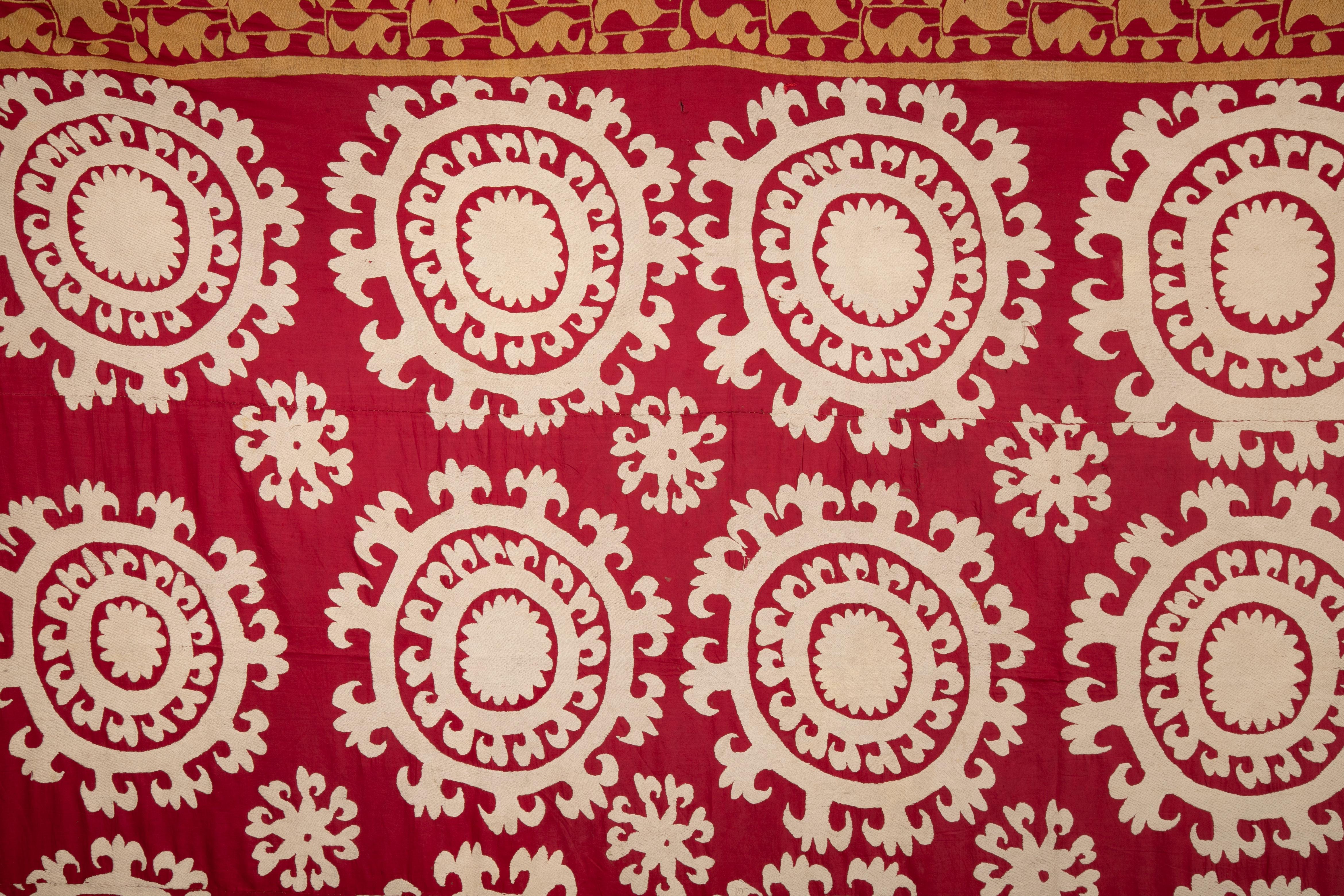 Embroidered Red and White Suzani from Samarkand, Uzbekistan, Central Asia, 1970s For Sale