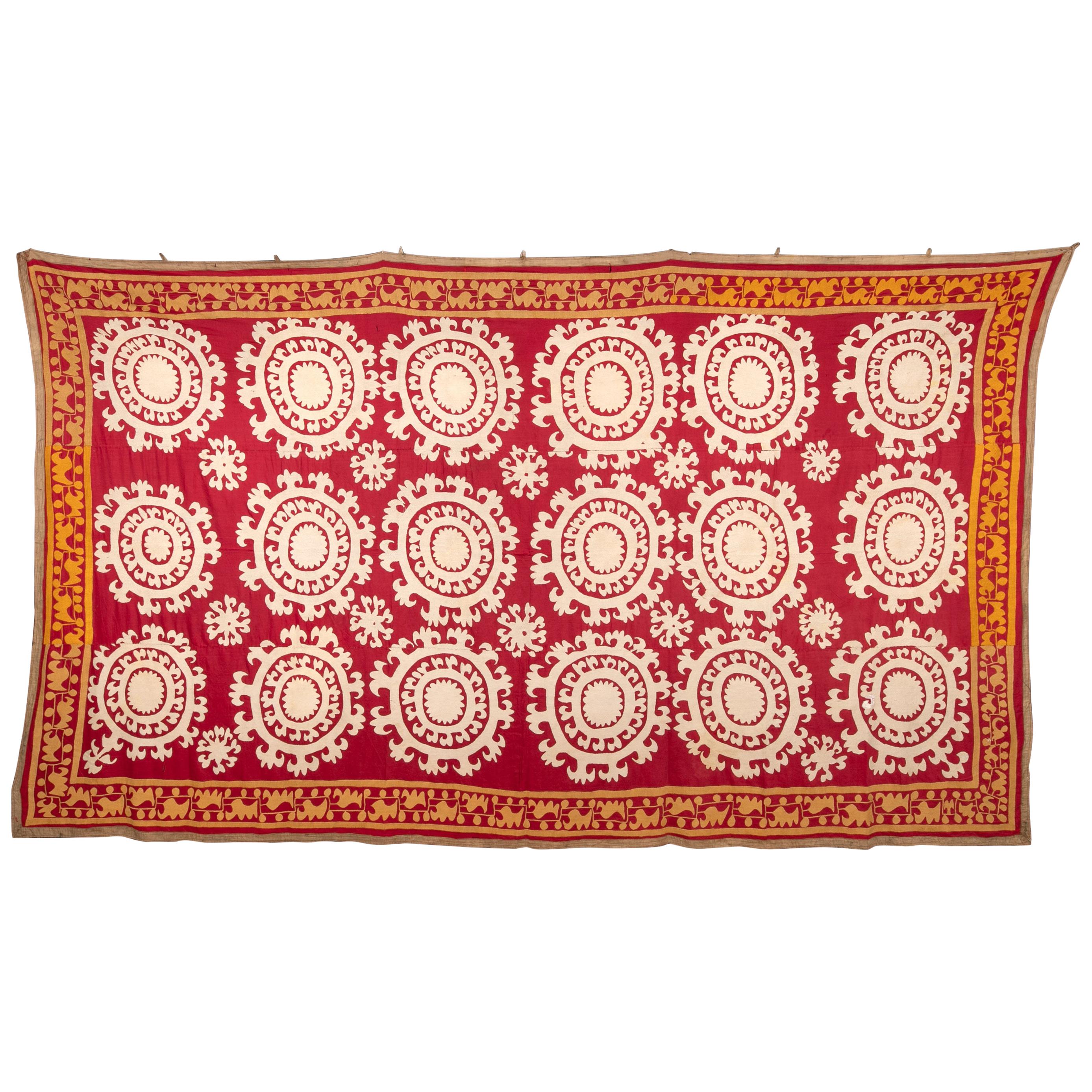 Red and White Suzani from Samarkand, Uzbekistan, Central Asia, 1970s For Sale