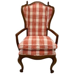 Red and White Upholstered Wing Chair Armchair