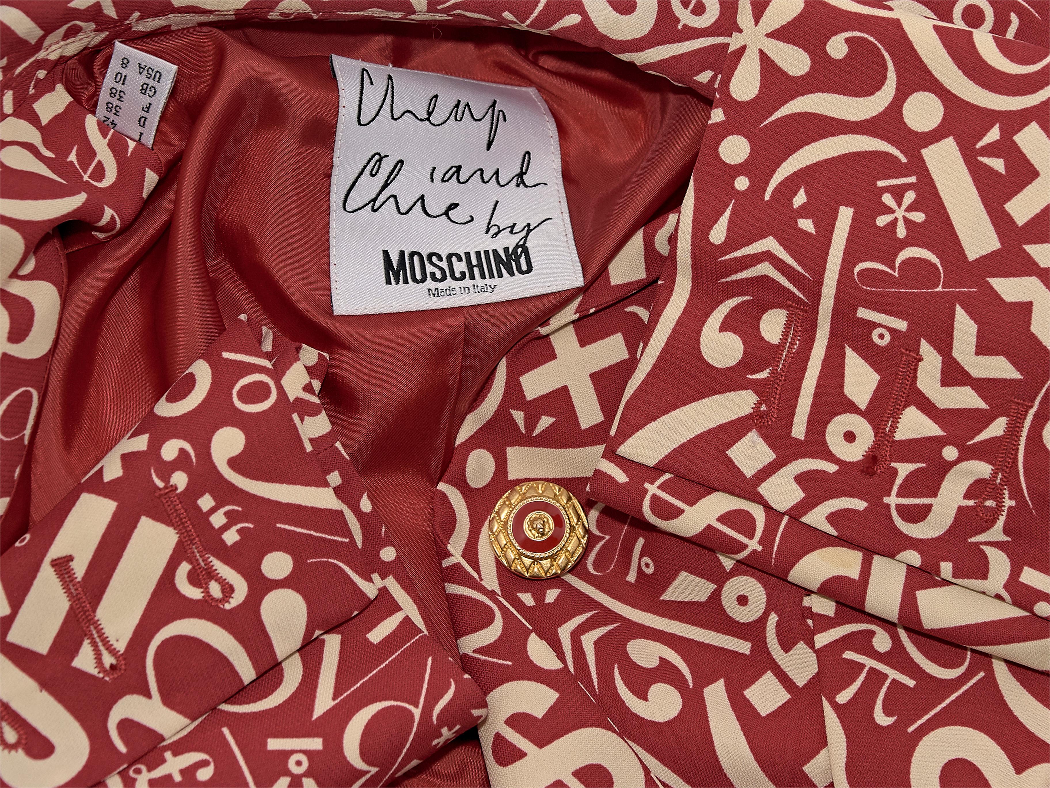 Women's Cheap And Chic By Moschino Red And White Silk Printed Blazer