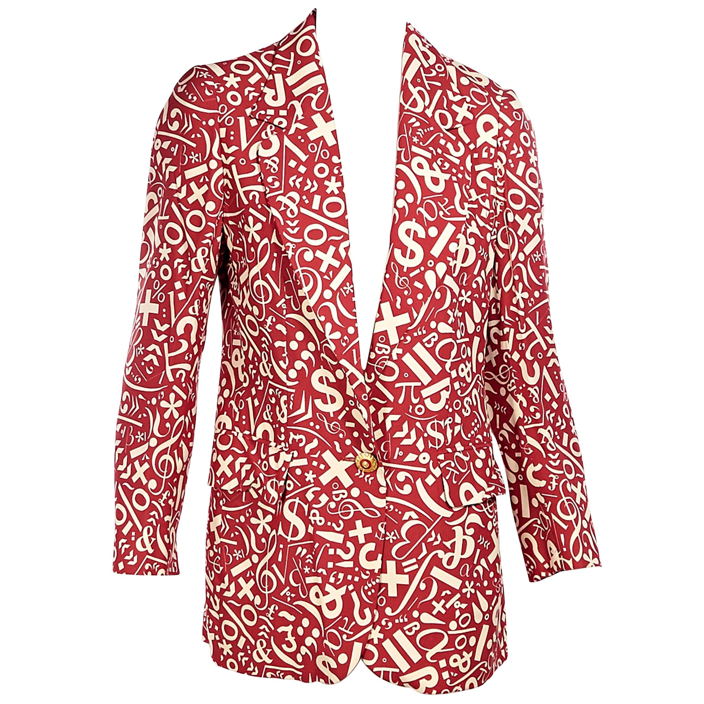Cheap And Chic By Moschino Red And White Silk Printed Blazer