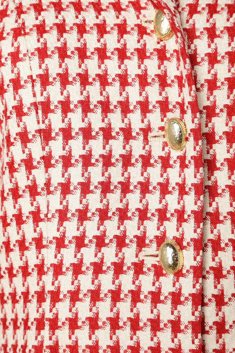 Roter und weißer Wollrock mit Hahnentrittmuster von Christian Dior  (Beige) im Angebot