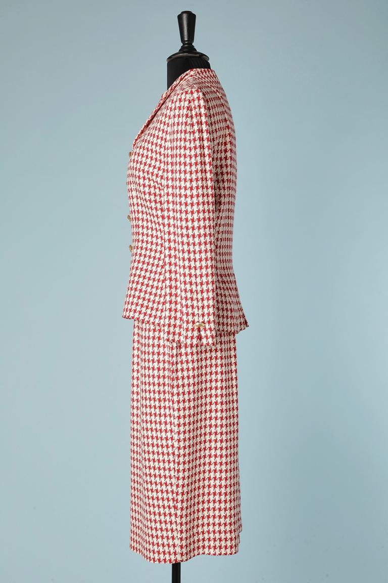 Red and white wool houndstooth skirt suit Christian Dior  For Sale 1