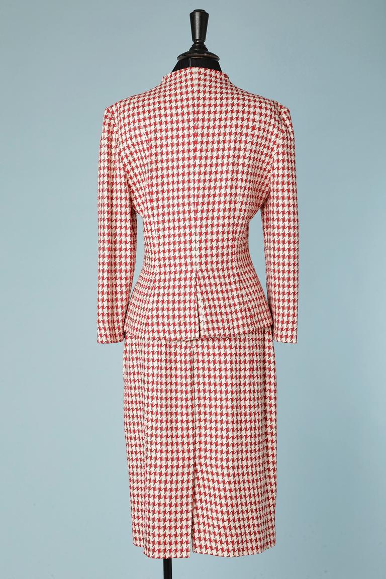 Red and white wool houndstooth skirt suit Christian Dior  For Sale 2