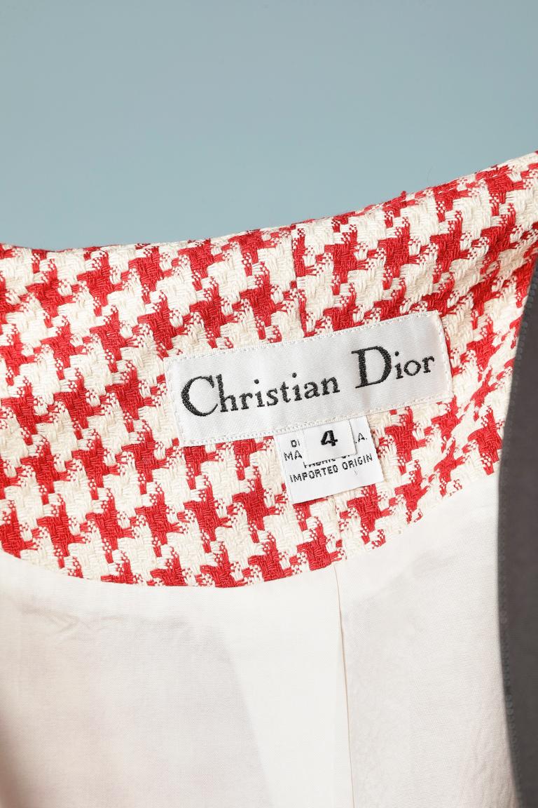 Roter und weißer Wollrock mit Hahnentrittmuster von Christian Dior  im Angebot 4