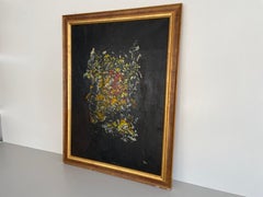 Red and Yellow Abstract Oil Painting with Frame, signed Malou, 1960s, France