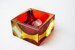 Red and yellow cubic Sommerso ashtray by Seguso, Murano, Italy, 1970