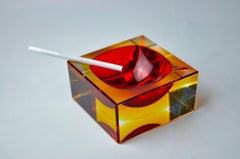 Red and yellow cubic sommerso ashtray by seguso, murano, italy, 1970