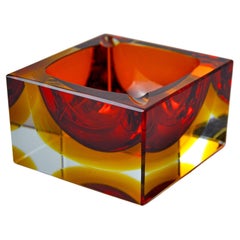 Red and yellow cubic Sommerso ashtray by Seguso, Murano, Italy, 1970