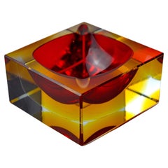 Red and yellow cubic sommerso ashtray by seguso, murano, italy, 1970