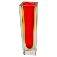 Vintage Red and yellow cubic Sommerso vase by Seguso, Murano, Italy, 1970