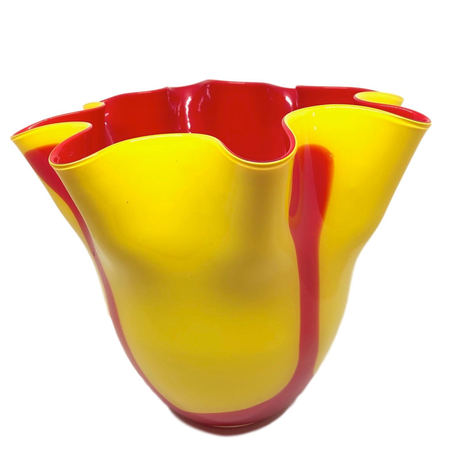 red and yellow glass vase