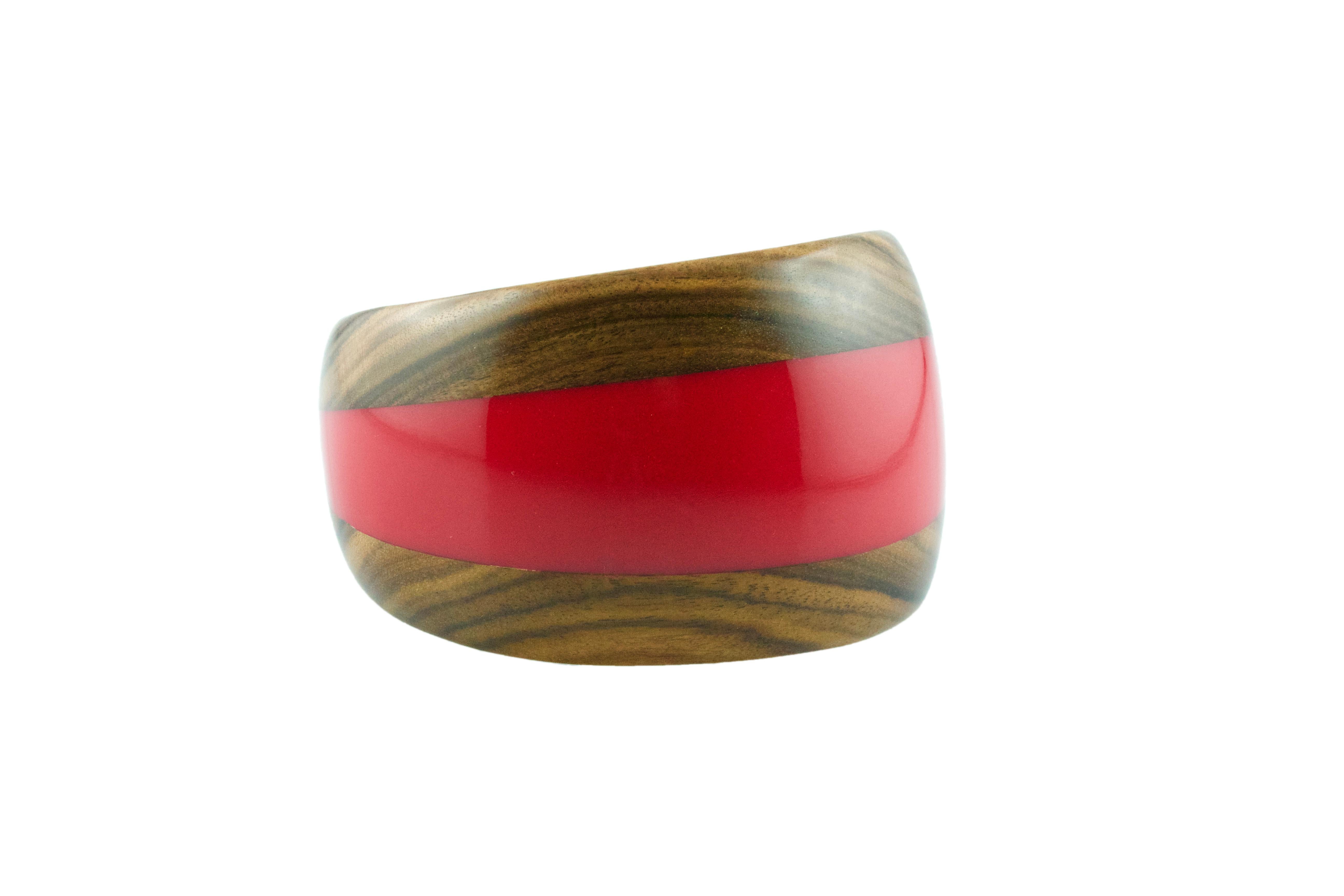 Red and Yellow Methacrylate Wood Cuff Bracelet 1