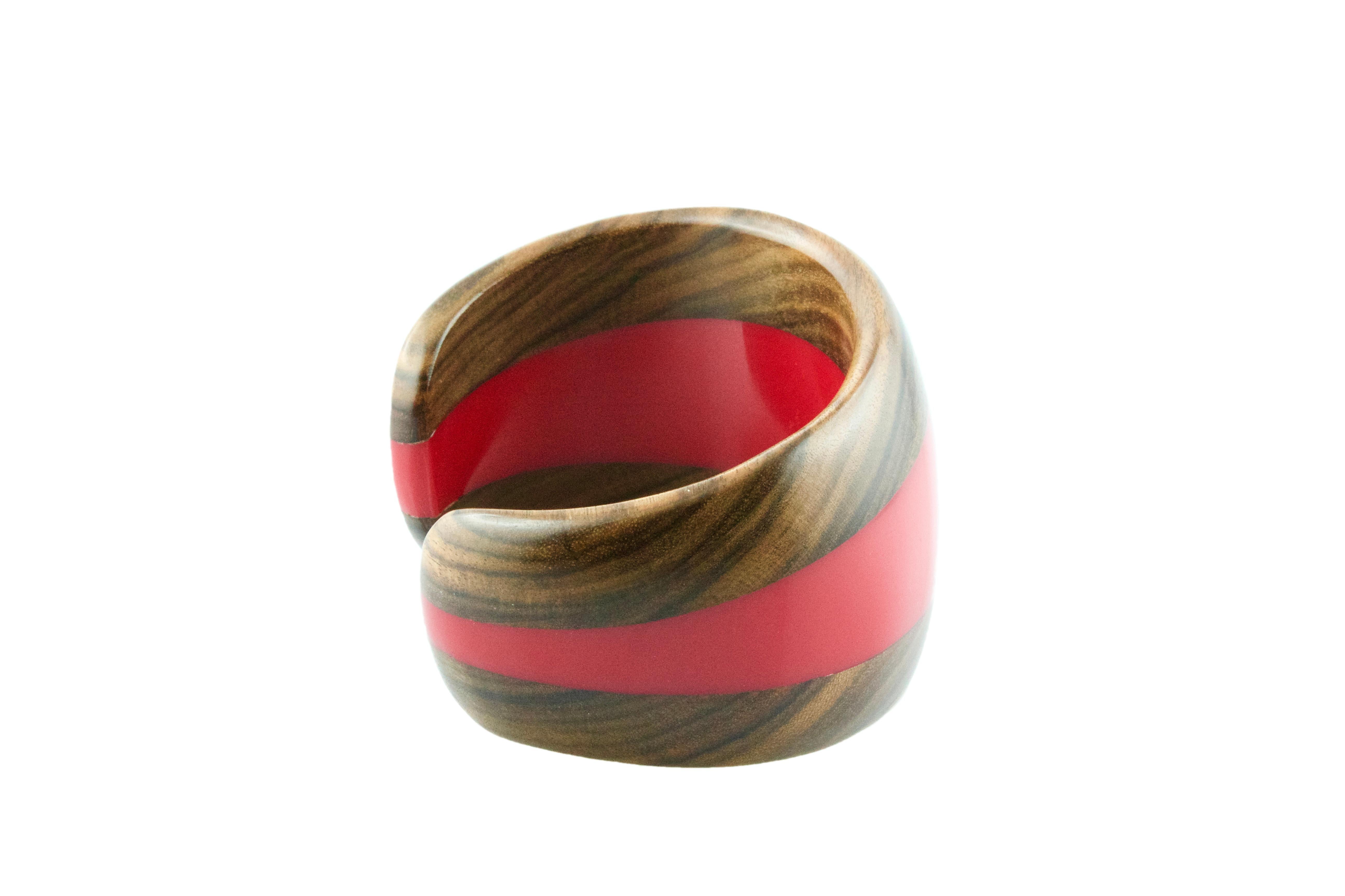 Red and Yellow Methacrylate Wood Cuff Bracelet 2