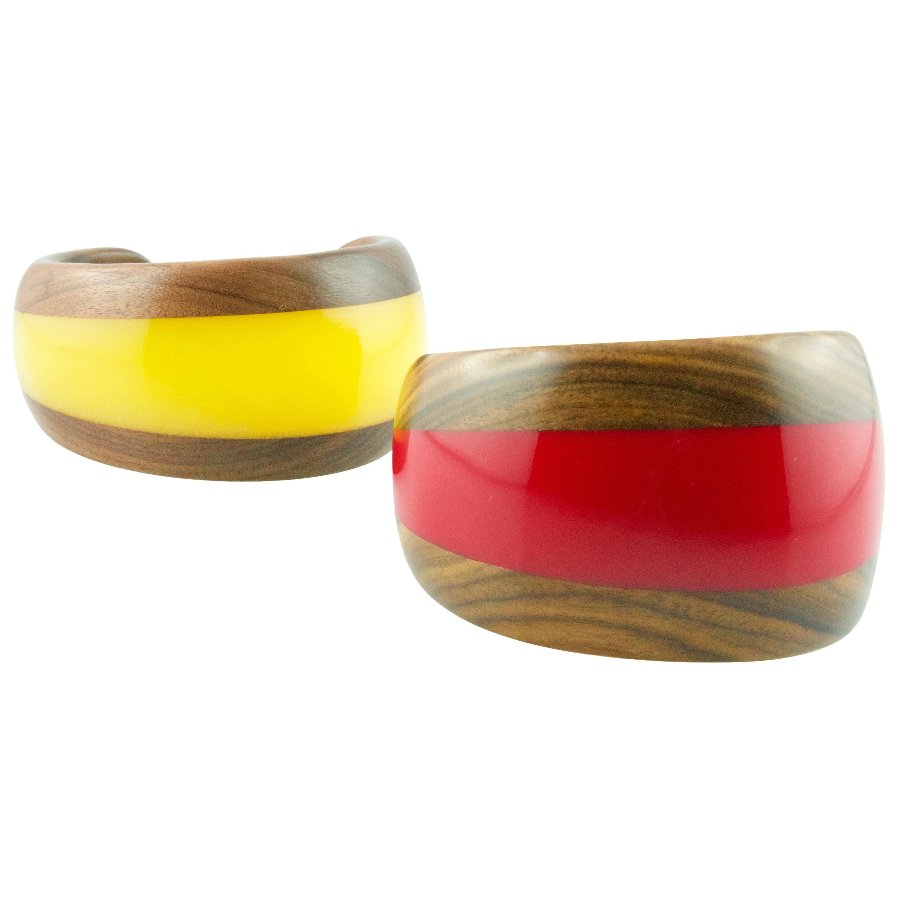 Red and Yellow Methacrylate Wood Cuff Bracelet