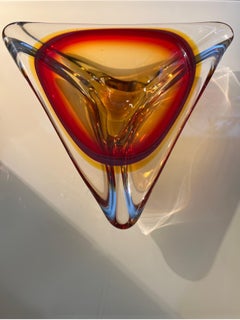 Red and Yellow Murano Glass Vintage Ashtrey by Flavio Poli, 1970s