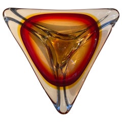 Red and Yellow Murano Glass Vintage Ashtrey by Flavio Poli, 1970s