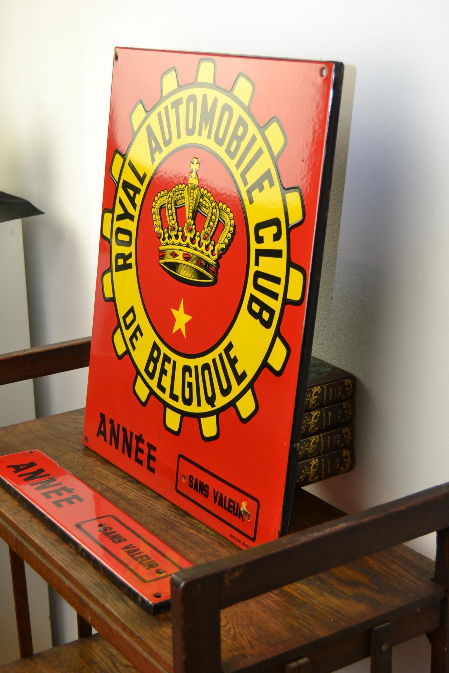 Red and Yellow Porcelain Royal Automobile Club Sign, Belgium, Mid-20th Century 4