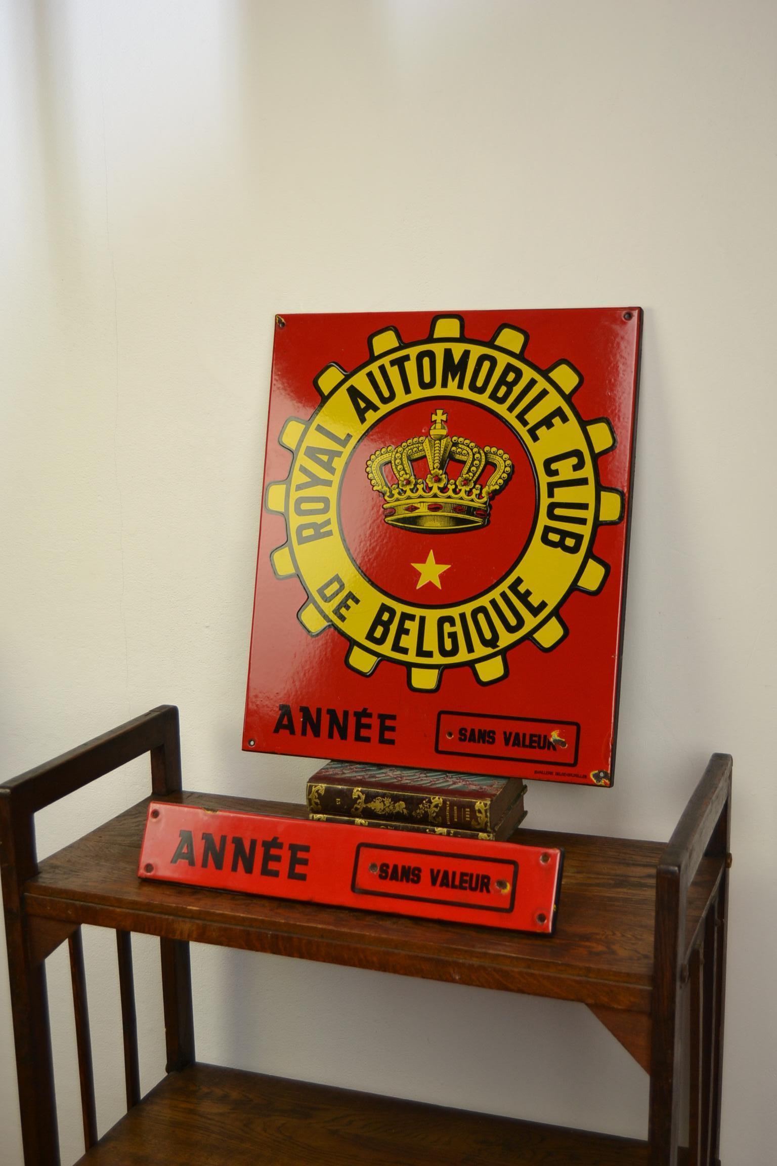 Red and Yellow Porcelain Royal Automobile Club Sign, Belgium, Mid-20th Century 7