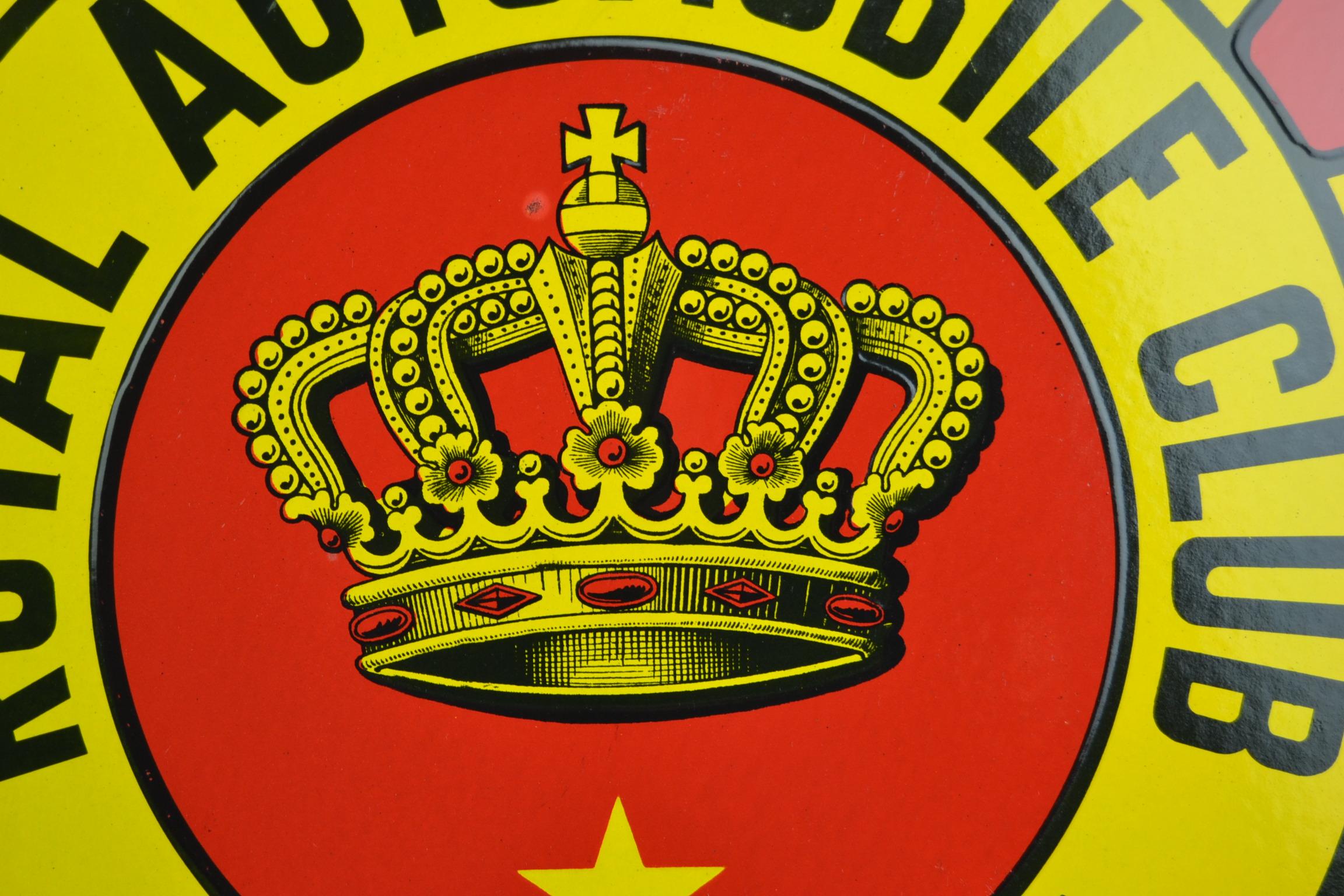 Modern Red and Yellow Porcelain Royal Automobile Club Sign, Belgium, Mid-20th Century