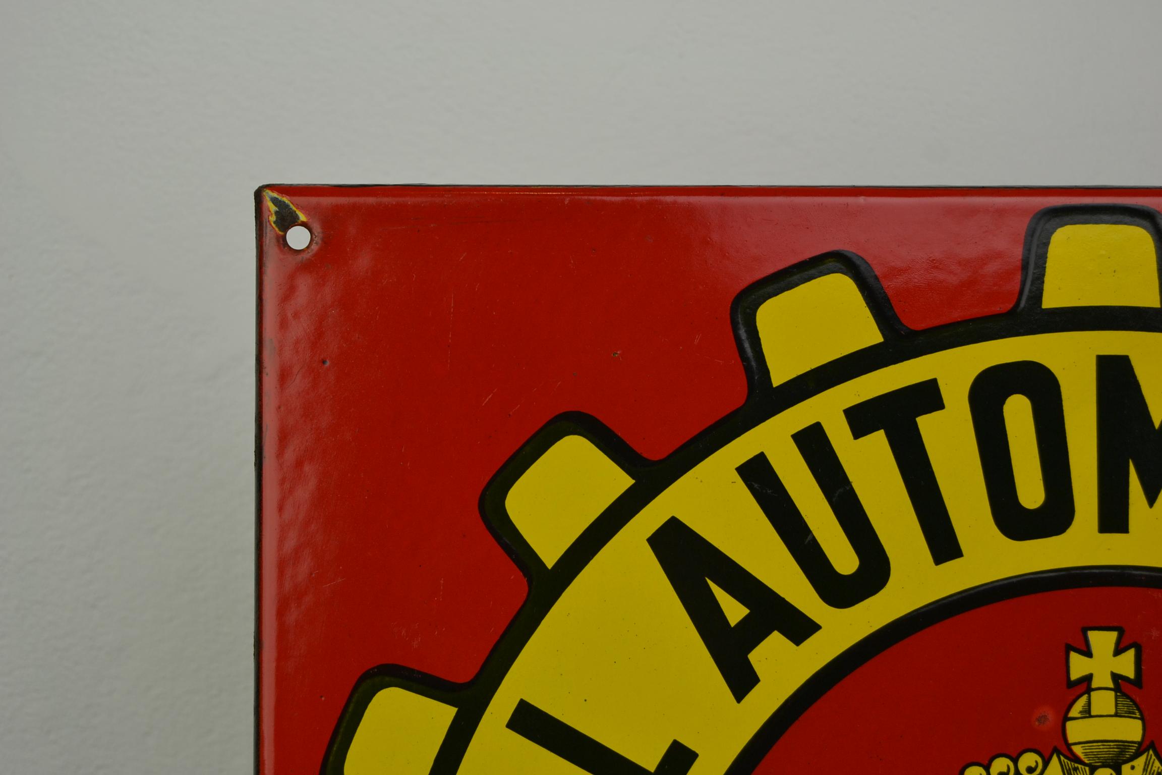 Schild des Königlichen Automobilclubs aus rotem und gelbem Porzellan:: Belgien:: Mitte des 20 (Emailliert)