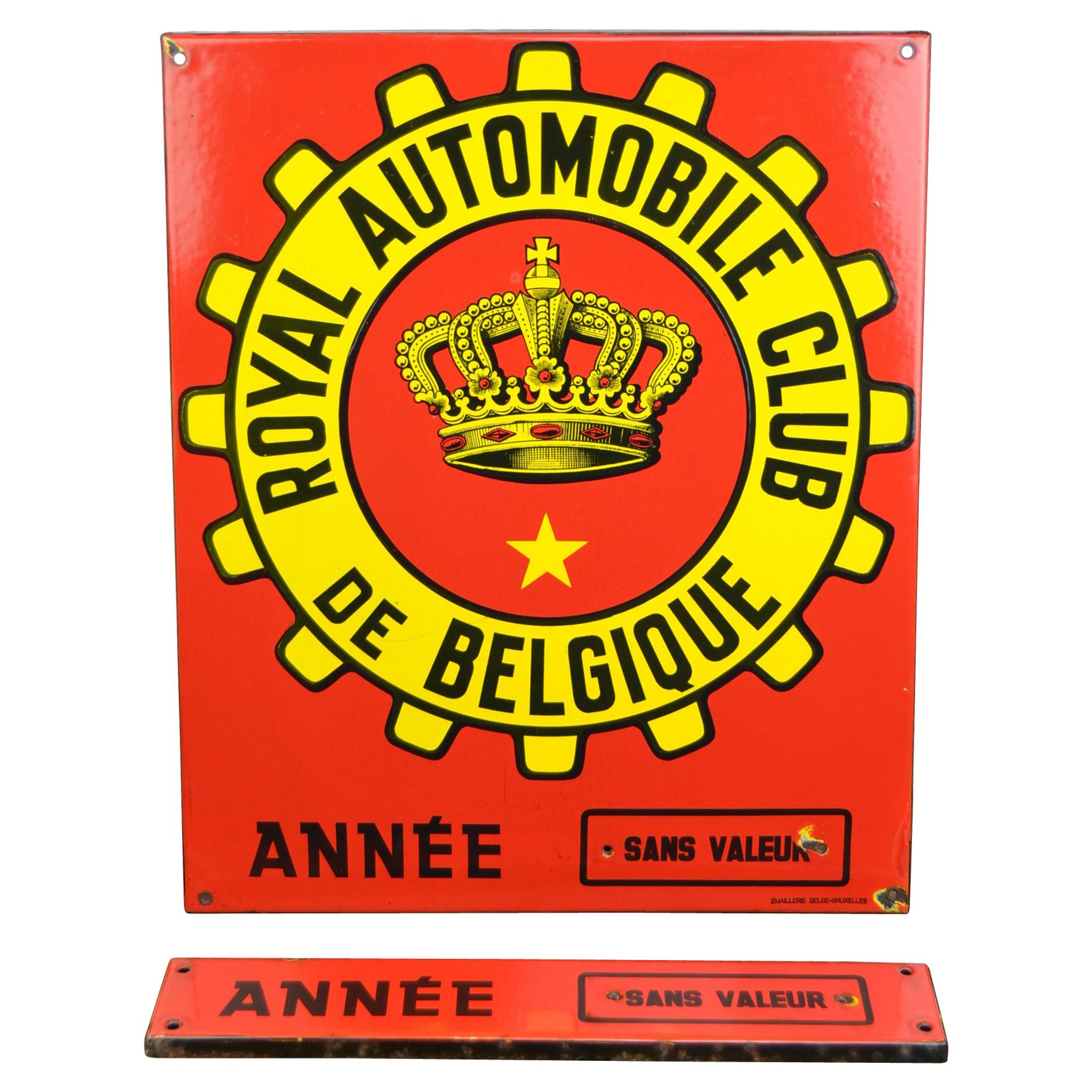 Schild des Königlichen Automobilclubs aus rotem und gelbem Porzellan:: Belgien:: Mitte des 20