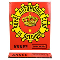 Enseigne du Royal Automobile Club en porcelaine rouge et jaune:: Belgique:: milieu du 20e siècle