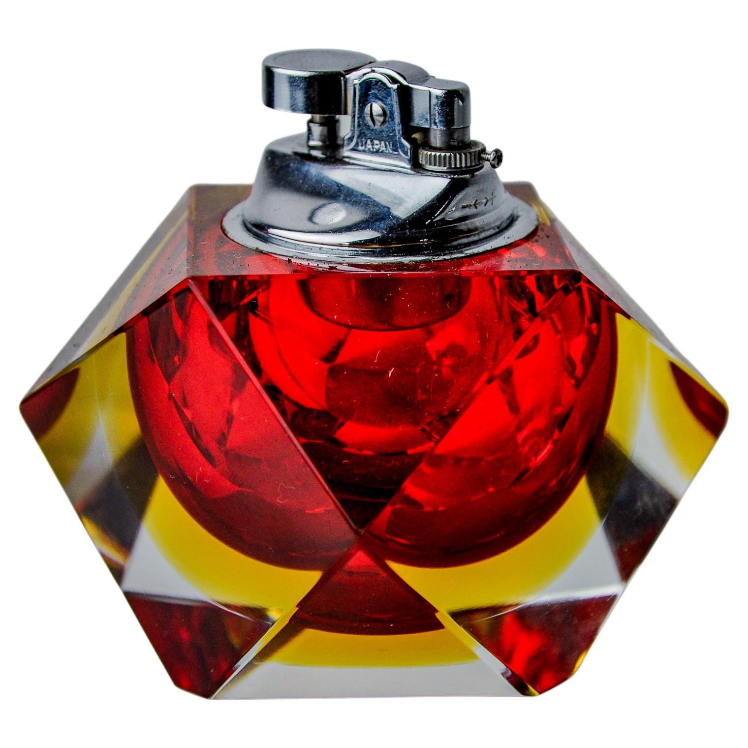 Red and yellow sommerso lighter by seguso, faceted glass, murano, italy, 1970 For Sale