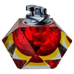 Vintage Red and yellow sommerso lighter by seguso, faceted glass, murano, italy, 1970