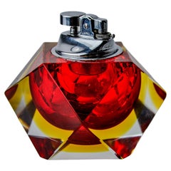 Briquet sommerso rouge et jaune de seguso, verre à facettes, murano, Italie, 1970