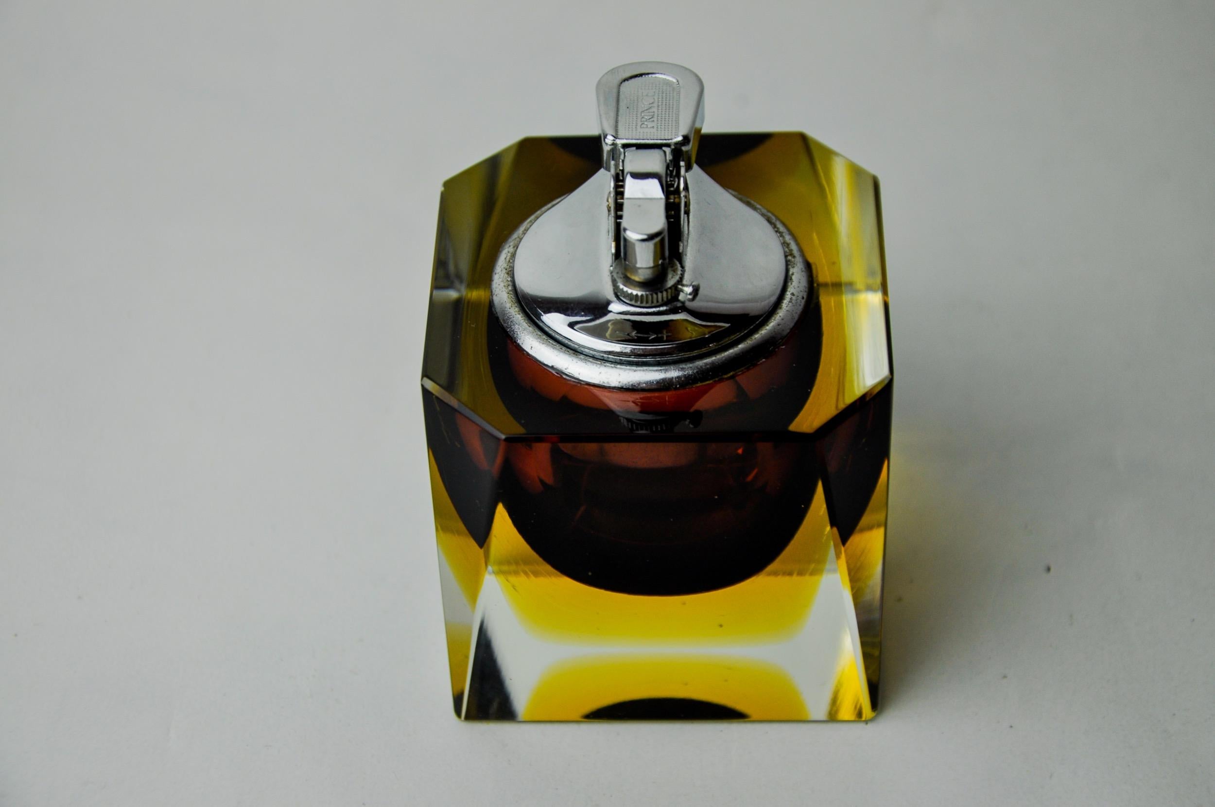 Late 20th Century Red and yellow Sommerso lighter by Seguso, Murano glass, Italy, 1970 For Sale