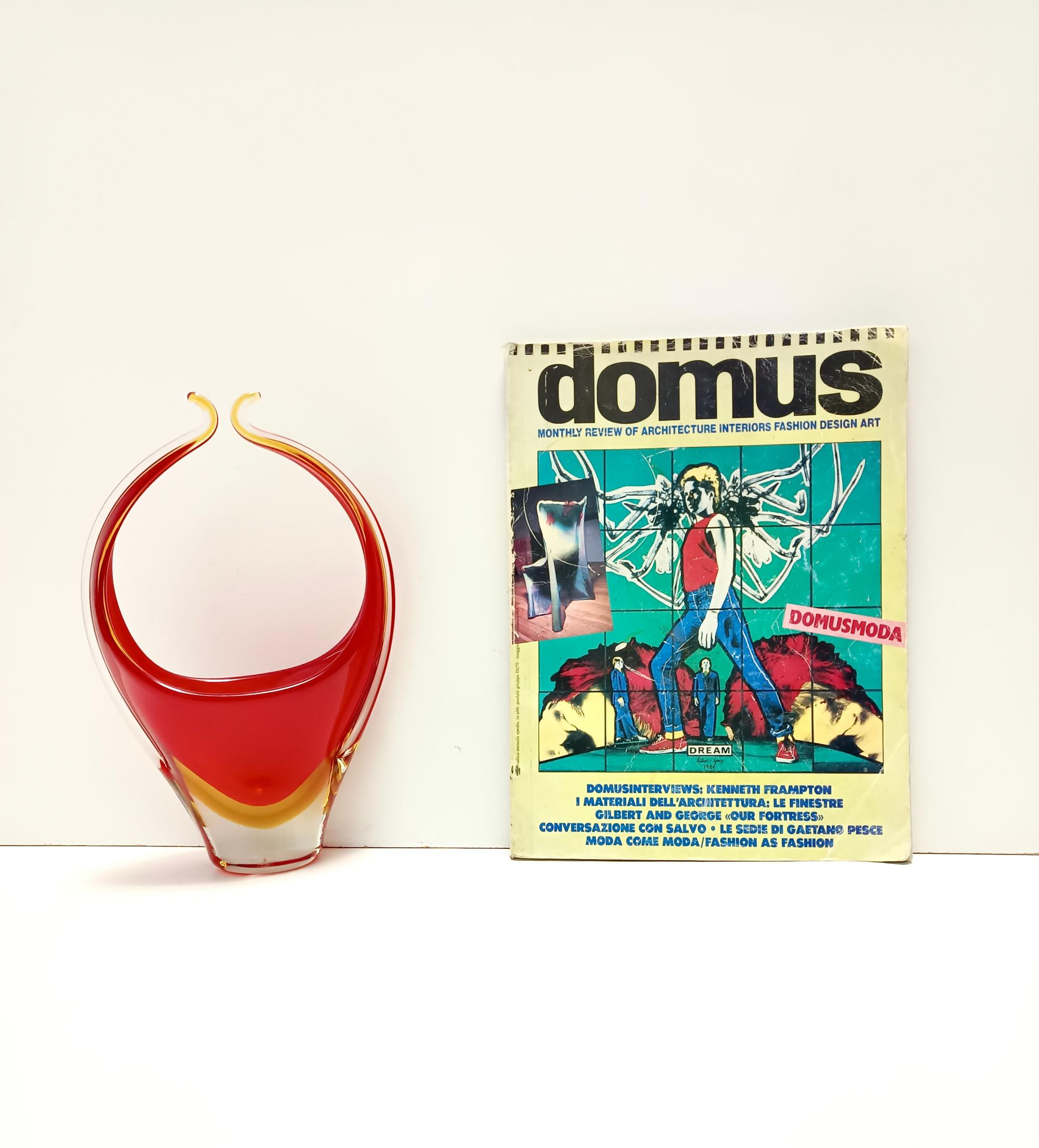 Mid-Century Modern Red and Yellow Sommerso Murano Glass Vase attr. to Flavio Poli, Italy For Sale